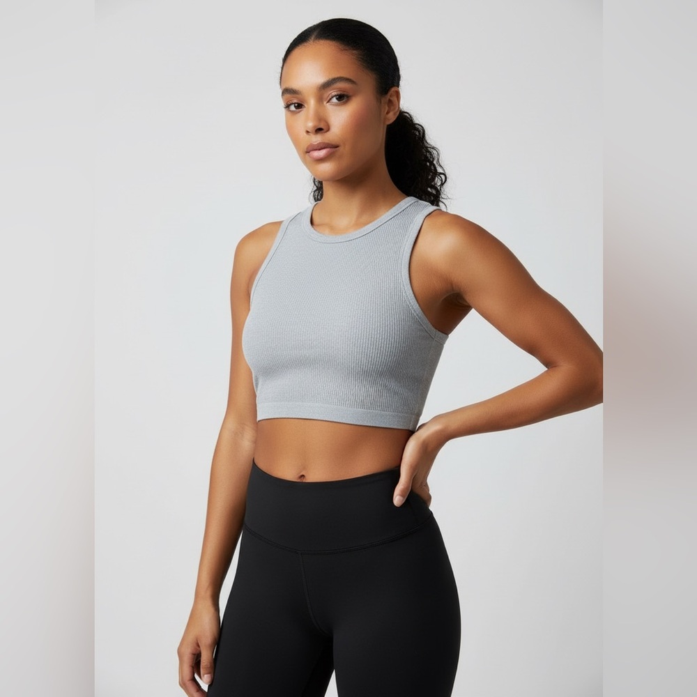 Ribbed Knit Athletic Top Gray M/L‎ Racerback